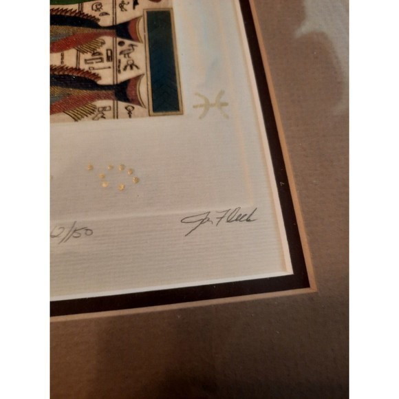 Jan Fleck "PISCES" Artist's‎ Proof 42/150, Hand-Painted Egyptian Etching, Signed - Picture 3 of 15